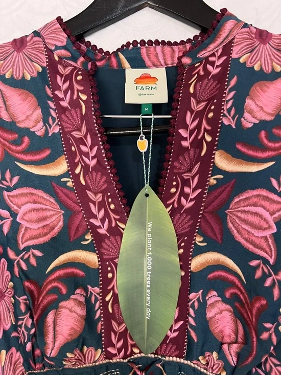 NWT Farm Rio Medium Seashell Floral Teal Boho Flowy Tapestry Maxi Light Dress - Picture 4 of 15